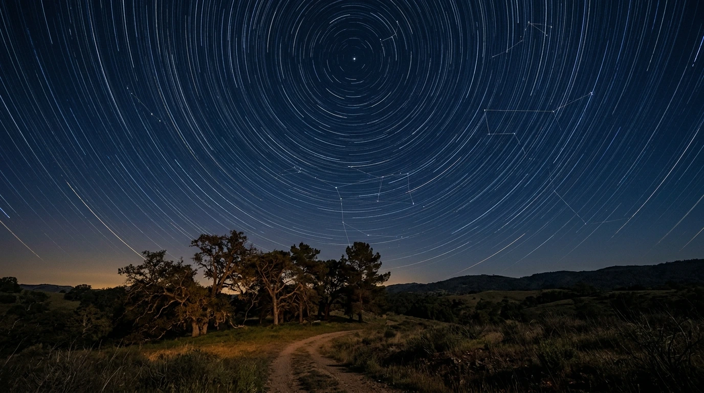 Costellazioni e scia stellare nel cielo notturno