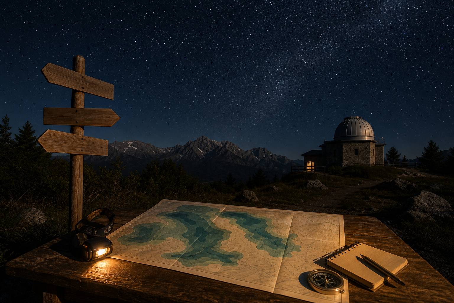 Observatoire avec panneau direction meilleurs ciels etoiles dItalie carte zones sombres