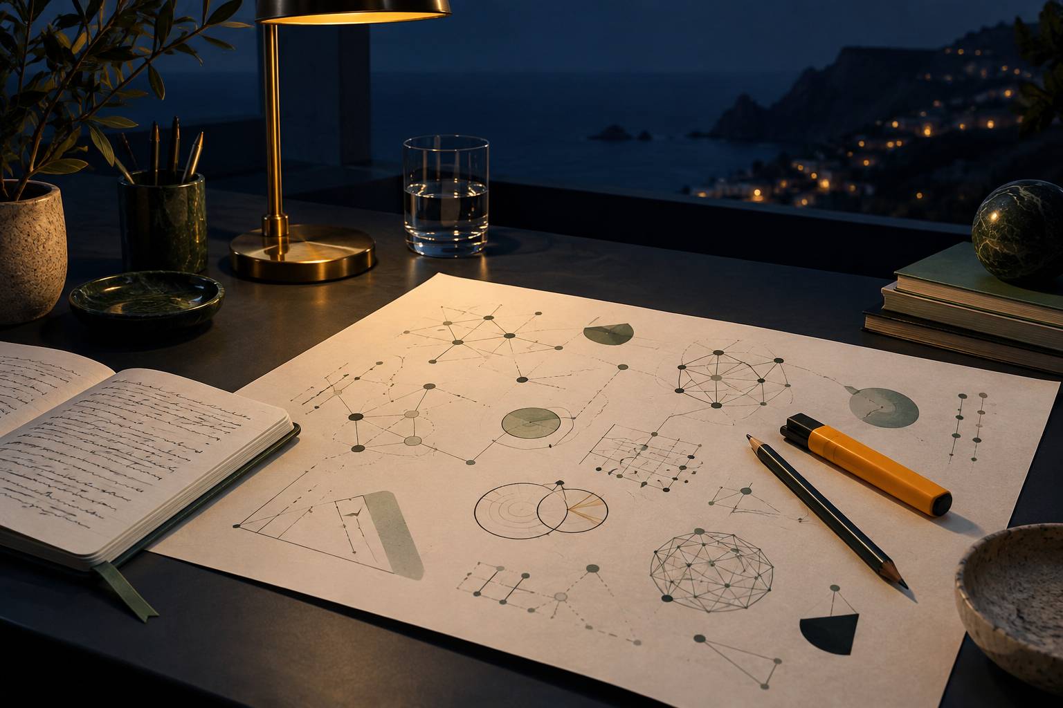 Détail d'un schéma abstrait de réseau et de silhouettes au crayon