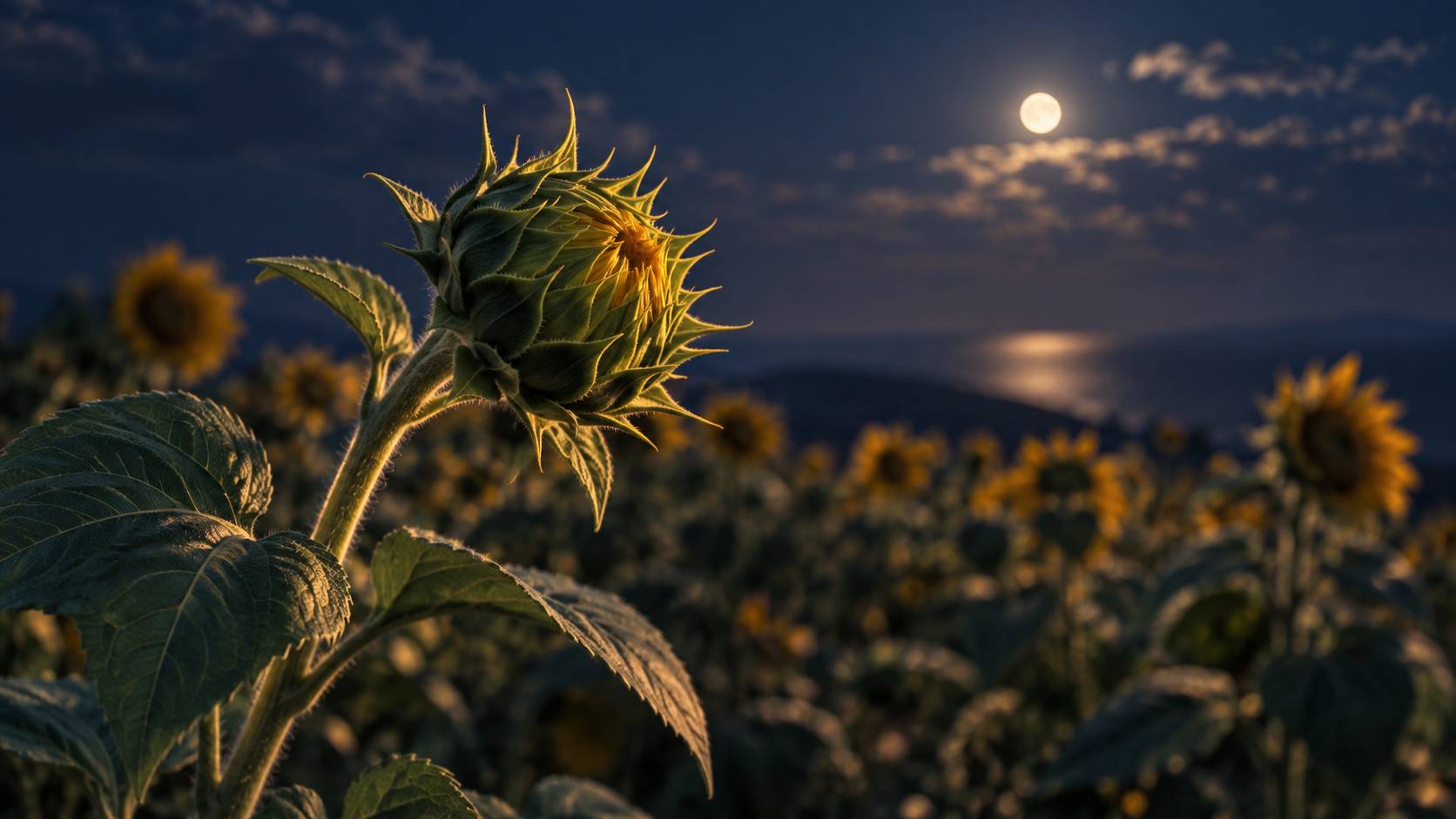 Tournesol en bouton incline suivant la course du soleil