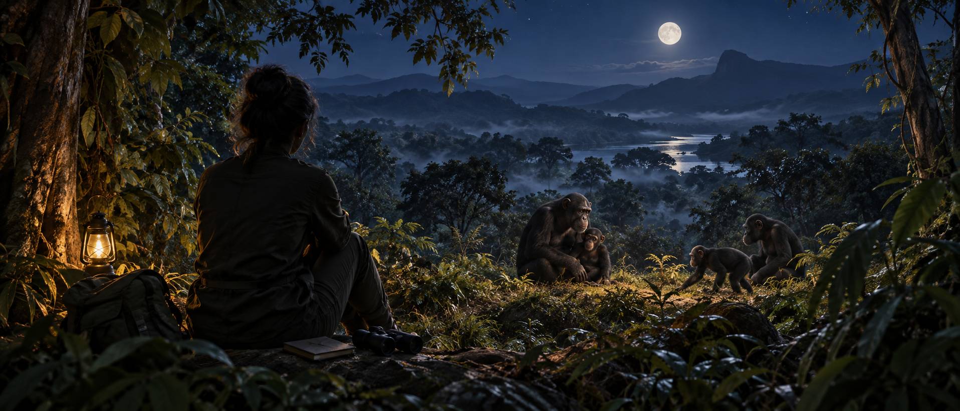 Illustration éditoriale du sujet : Jane Goodall: il viaggio di un'etologa tra gli scimpanzé per svelare i segreti dell'essere umano