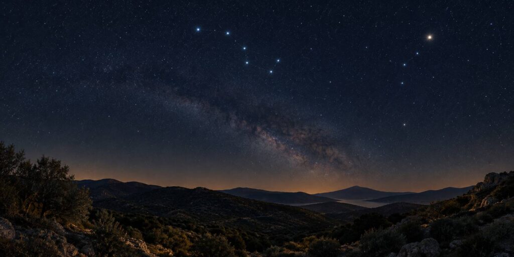 Ciel nocturne degage avec la Grande Ourse et l'etoile Polaire