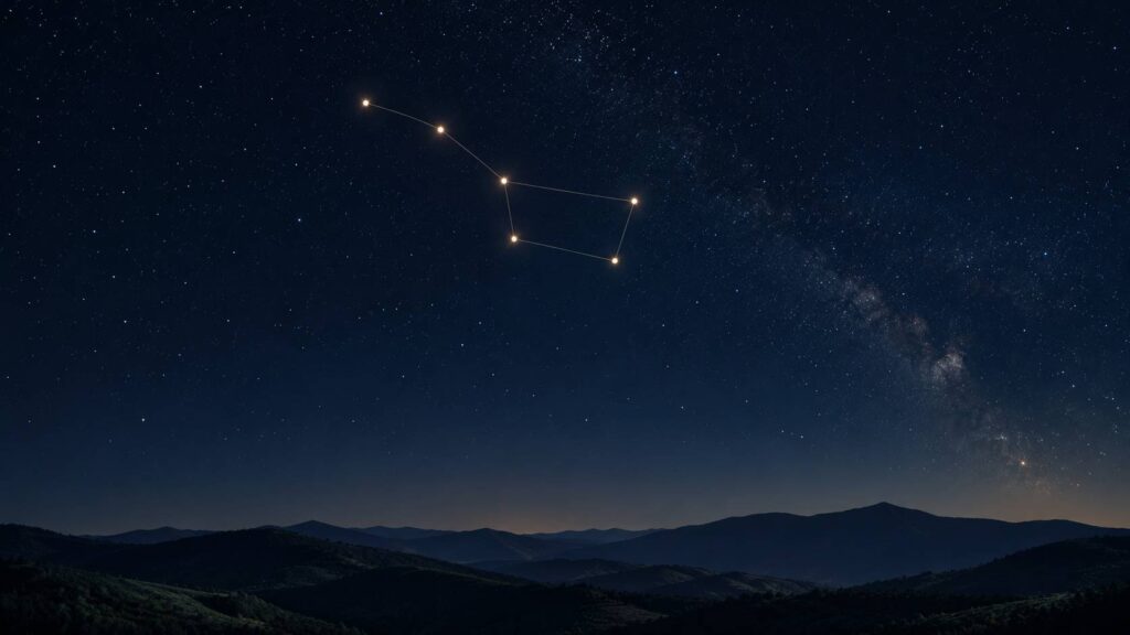Ciel nocturne dégagé avec sept étoiles reliées en forme de chariot