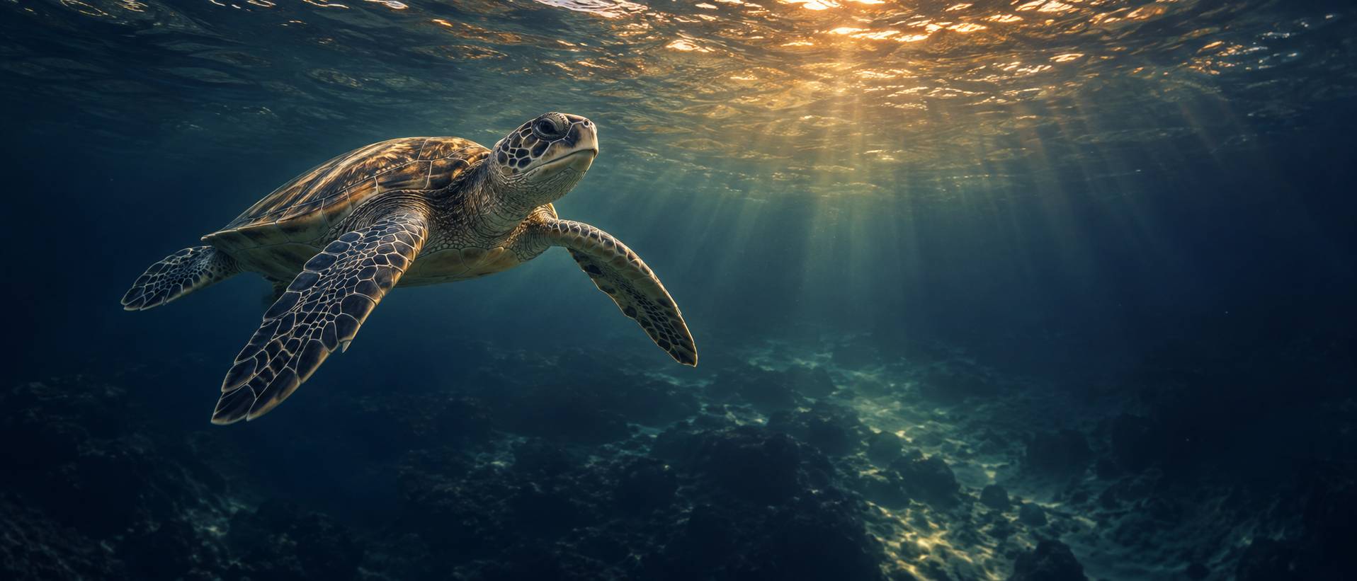 Tortue marine generique nageant pres de la surface en eau claire